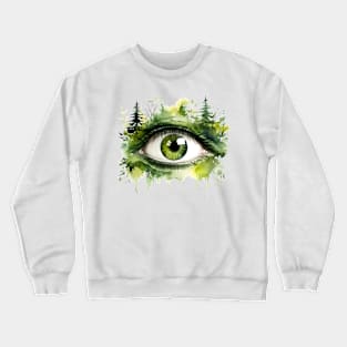 Green Forest Eye Watercolor Crewneck Sweatshirt